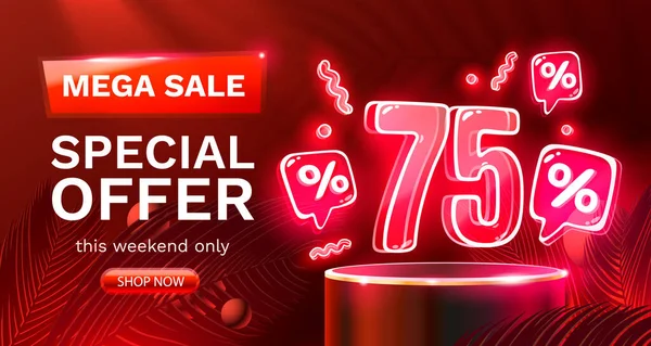 Mega Sale Special Offer Neon Sale Banner Sign Board Promotion — Vetor de Stock