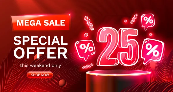 Mega Sale Special Offer Neon Sale Banner Sign Board Promotion — Stok Vektör