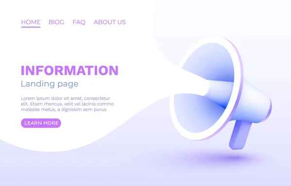 Información Del Banner Landing Page Del Megáfono Comunicación Comercial Ilustración — Vector de stock