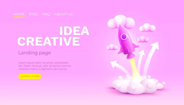 Idea Creativa Espacio Cohete Banner Landing Page Ilustración Vectorial — Vector de stock