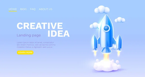 Idea Creativa Espacio Cohete Banner Landing Page Ilustración Vectorial — Vector de stock