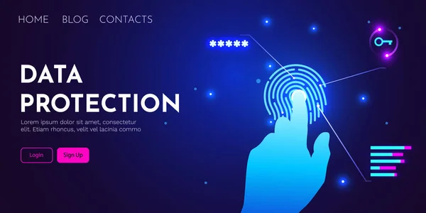 Scanner Impressão Digital Toque Mão Biometria Identificar Autorização Proteção Dados — Vetor de Stock