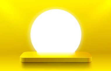 Işıklı sahne podyumu, ödül için sahne podyumu sahnesi, dekor unsuru arka planı. Vektör illüstrasyonu