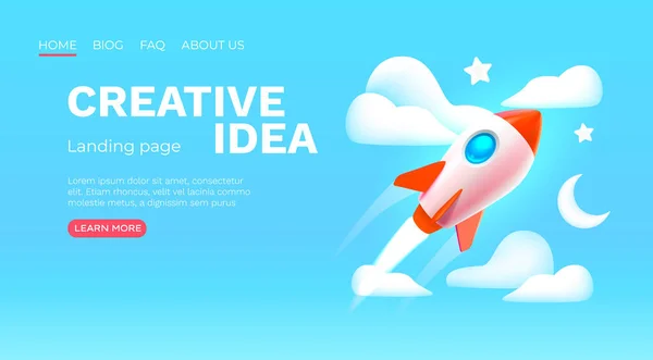 Creative Idea Landing Page Rocket Space Banner Vector Illustration — Stock Vector