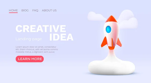 Raketenstart Kreativer Ideeneinband Landing Page Webseite Vektorillustration — Stockvektor