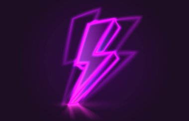 Siyah arka plan üzerinde şimşek tabelasının neon işareti. Vektör çizimi