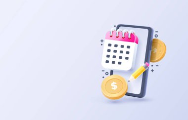 Akıllı telefon ikonu takvimi, afiş sitesi, sayfa günü. Vektör illüstrasyonu