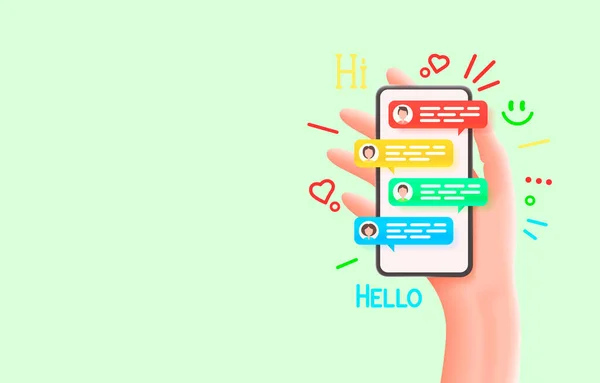 Smartphone Hand Communication People Using Chat Vector Illustration — 图库矢量图片