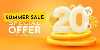 20 percent Off. Discount creative composition. Summer sale banner with orange. Sale banner and poster. Vector illustration. clipart