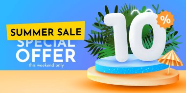 10 percent Off. Discount creative composition. Summer sale banner. Sale banner and poster. Vector illustration.