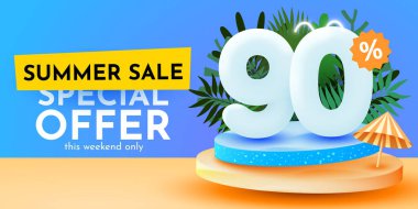 90 percent Off. Discount creative composition. Summer sale banner. Sale banner and poster. Vector illustration.
