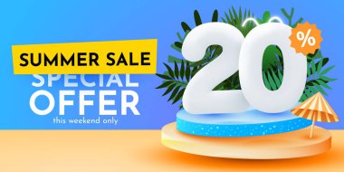 20 percent Off. Discount creative composition. Summer sale banner. Sale banner and poster. Vector illustration.