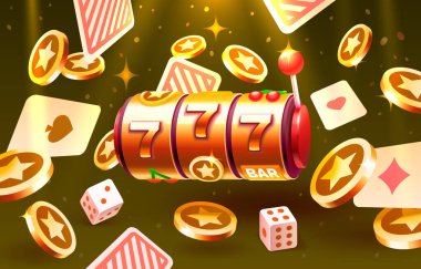 Casino slots winner, fortune of luck, 777 win banner. Vector illustration