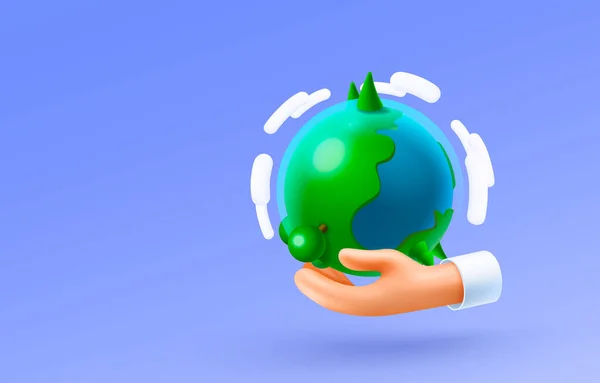 Πλανήτης Στο Ανθρώπινο Χέρι Οικολογική Πράσινη Εικονογράφηση Διανύσματος — Διανυσματικό Αρχείο