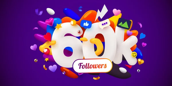 60K 60000 Seguidores Gracias Amigos Redes Sociales Seguidores Usuarios Web — Archivo Imágenes Vectoriales