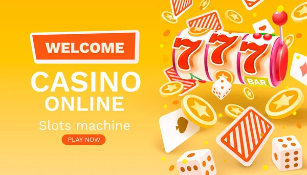 Casino Caça Níqueis Vencedor Fortuna Sorte 777 Ganhar Banner Ilustração — Vetor de Stock