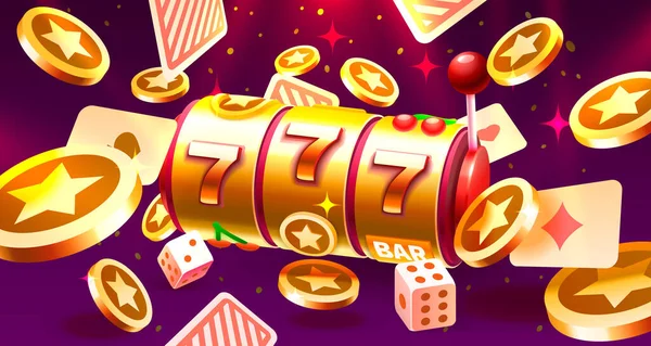 Casino Caça Níqueis Vencedor Fortuna Sorte 777 Ganhar Banner Ilustração —  Vetores de Stock