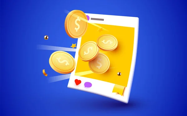 Social Media Photo Frame Money Explosion Monetization Concept Vector Illustration — Wektor stockowy