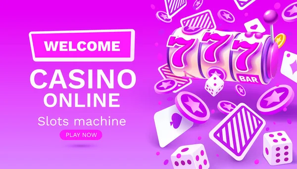 Casino Slots Winner Fortune Luck 777 Win Banner Vector Illustration — Wektor stockowy