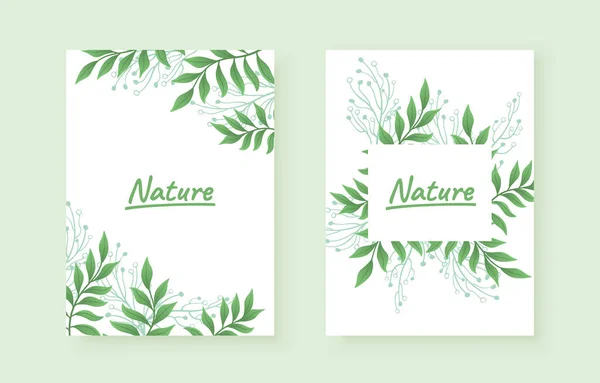 Cover Nature Botanical Banner Green Border Beautiful Art Forest Vector — Stockvektor