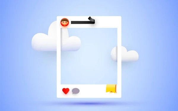 Social Media Photo Frame Clouds Vector Illustration — ストックベクタ