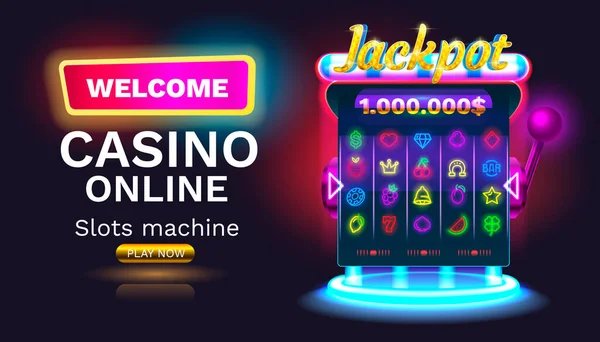 Casino Slots Machine Winner Fortune Luck 777 Win Banner Vector — Stock Vector