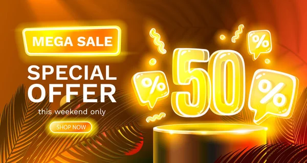 Oferta Especial Mega Venda Neon Banner Venda Fora Promoção Placa — Vetor de Stock