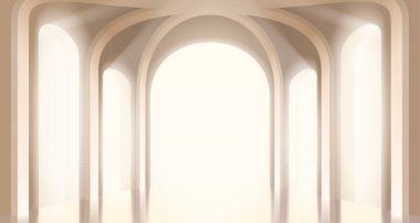 Işıklı sahne podyumu, ödül için sahne podyumu sahnesi, dekor unsuru arka planı. Vektör illüstrasyonu