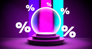 Mega indirimi, sahne podyumu, ödül için sahne podyumu, dekor unsuru arka planı. Vektör illüstrasyonu