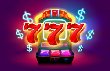 Casino slots machine winner, fortune of luck, 777 win banner. Vector illustration