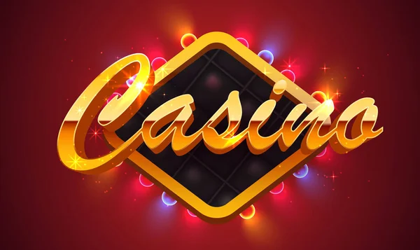 Casino Online Banner Sign Golden Letters Vector Illustration — Stock Vector