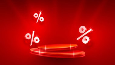 Podium percentage, flyer event product. sale off banner. Vector illustration