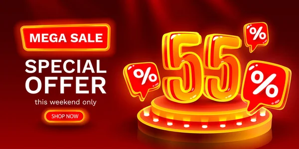 Mega Sale Special Offer Neon Sale Banner Sign Board Promotion — Vetor de Stock