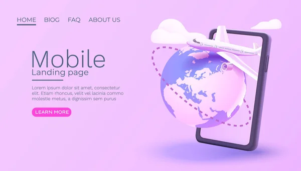 Smart Phone Plane Services Travel Position Online Web Banner Vector — Vector de stock