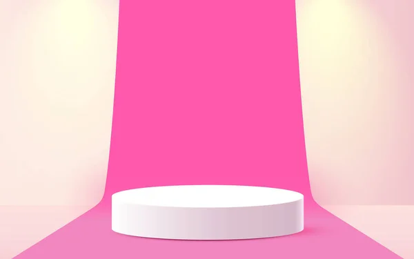 摘要场景背景 粉色背景的圆柱形讲台 产品展示 展示化妆品 舞台底座或平台 矢量说明 — 图库矢量图片