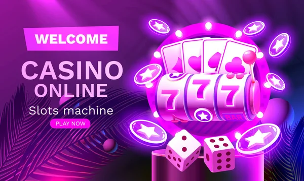 Casino Slots Machine Winner Jackpot Fortune Luck 777 Win Banner — Stockvektor