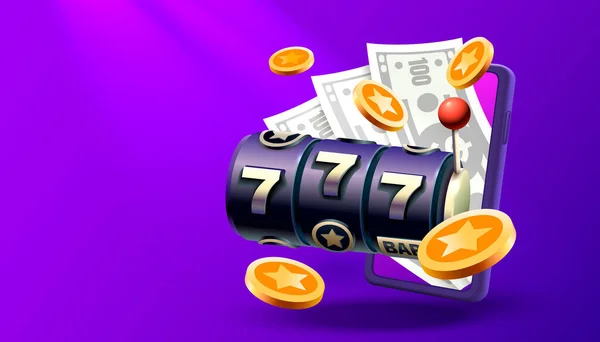 Casino Slots Machine Winner Online Games Phone 777 Win Banner — Stockvector