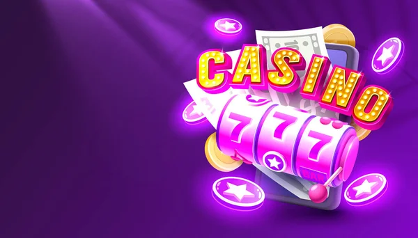 Casino Slots Machine Winner Online Games Phone 777 Win Banner — Stockvector