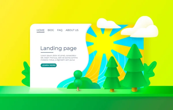 Landing Page Forest Landscape Nature Scene Website Poster Vector Illustration — стоковый вектор