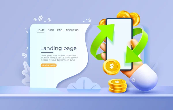 Landing Page Mobile Cash Back Service Financial Payment Smartphone Mobile —  Vetores de Stock