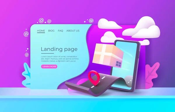 Landing Page Smart Phone Mail Services Package Position Online Web — Archivo Imágenes Vectoriales