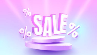 Podium percentage, flyer event product. sale off banner. Vector illustration