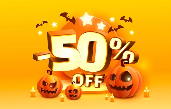 Halloween Khusus Banner Penjualan Promosi Flyer Label Pemasaran Ilustrasi Vektor - Stok Vektor