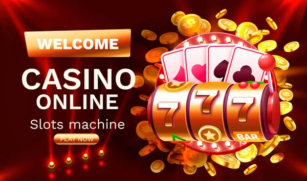 Casino Slots Machine Winner Jackpot Fortune Luck 777 Win Banner — Stockvektor