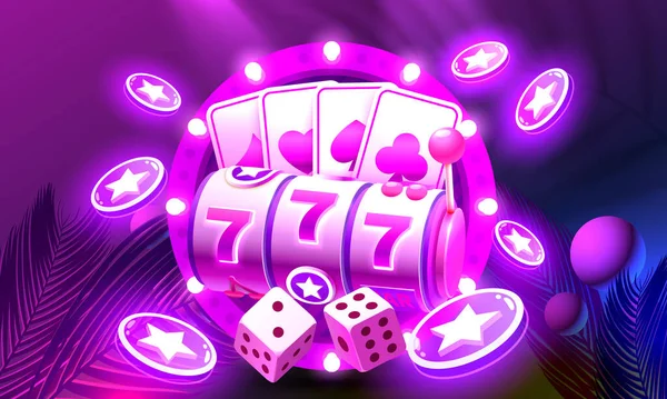 Casino Slots Machine Winner Jackpot Fortune Luck 777 Win Banner — Vettoriale Stock