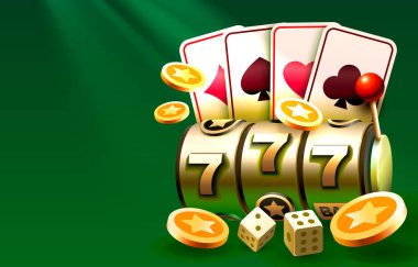 Casino slots machine winner, jackpot fortune of luck, 777 win banner. Vector illustration