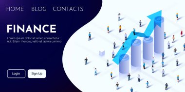 İşini büyüt. Bozuk para yığınları üzerinde büyüyen ok ve kalabalık. İniş sayfası şablonu