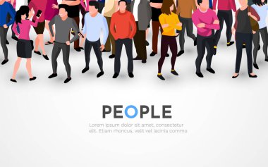 Beyaz arka planda geniş bir grup insan. İnsanlar kalabalık konsept. Vektör illüstrasyonu