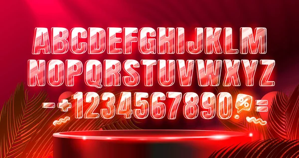 Neon Cor Fonte Vermelho Brilhante Letra Retro Fonte Alfabeto Futurista — Vetor de Stock