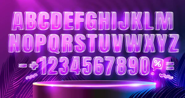 Cor Fonte Neon Roxo Letra Brilhante Retro Fonte Alfabeto Futurista — Vetor de Stock